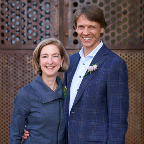 In 2023, Nancy Parker Tice, AB ’90, MBA ’98, and Paul Tice, BSBA ’90, JD ’94, received the Distinguished Volunteer Award from the Brown School. (Photo: Dan Donovan/Washington University in St. Louis)