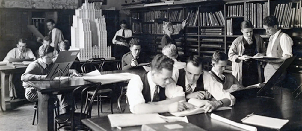 students at Cupples Hall in 1929