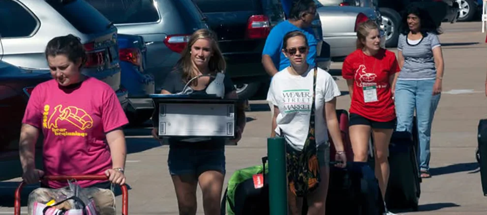 students at move in day in 2010