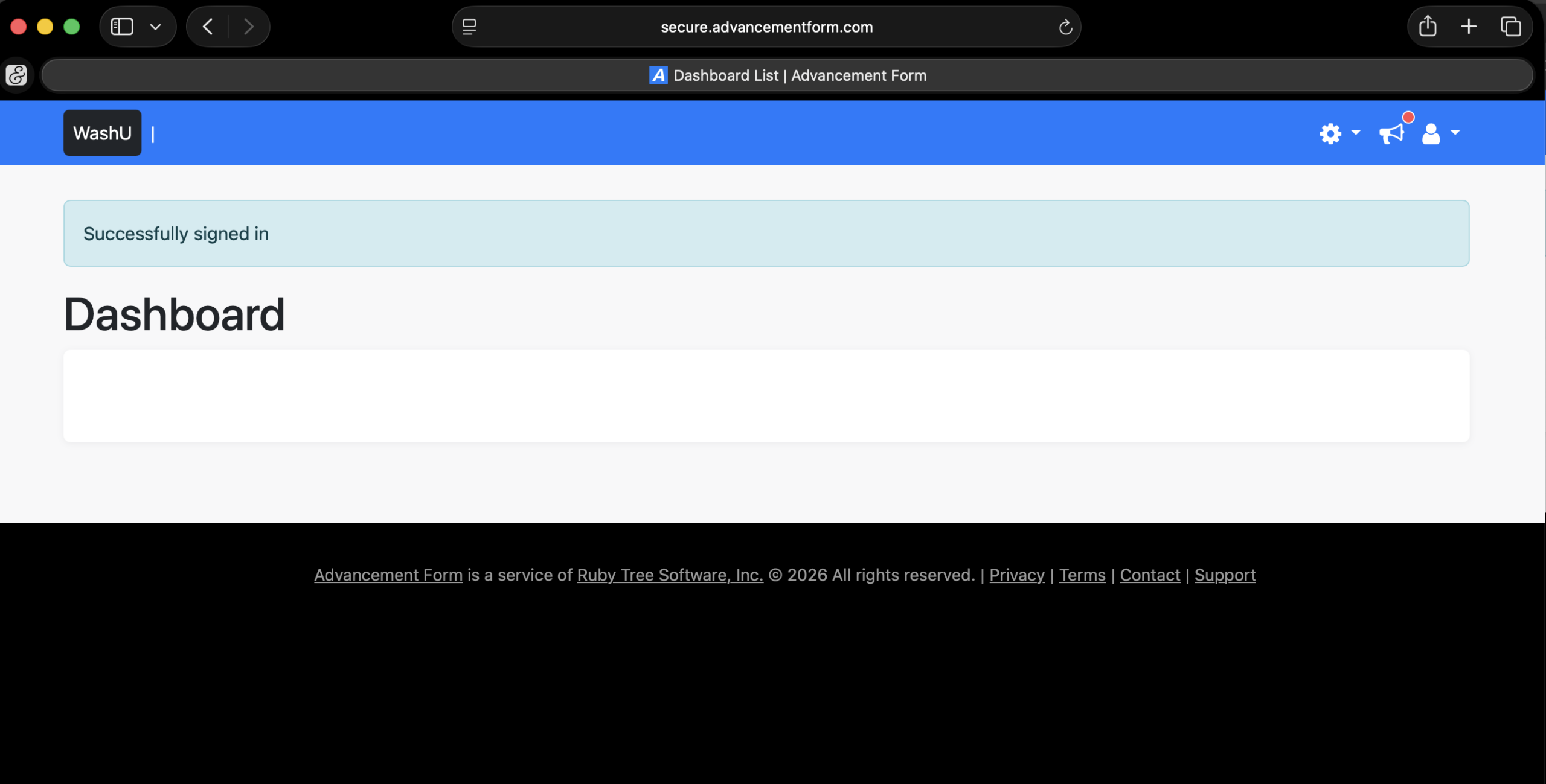 Screenshot of the Advancement Form dashboard